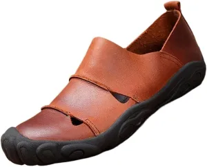 Men Leather Sandals Soft Breathable Hiking Sandals Outdoor Men Casual Slippers Beach Shoes(38 Code)