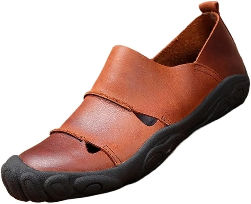 Men Leather Sandals Soft Breathable Hiking Sandals Outdoor Men Casual Slippers Beach Shoes(38 Code)