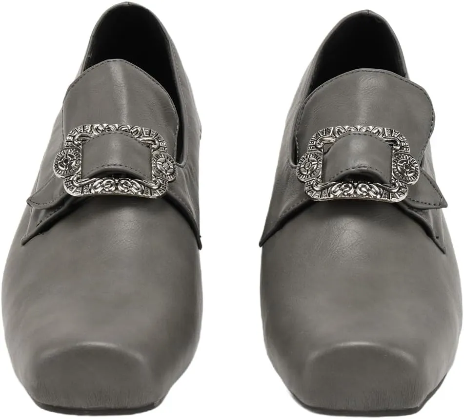 Men Retro Loafers Metal Square Buckle Formal Shoes Halloween Cosplay Shoes