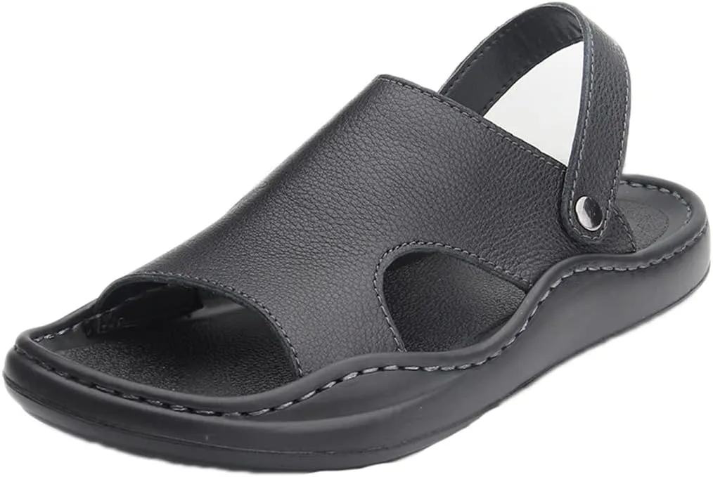 Men Sandals Soft Comfortable Leather Men Sandals Outdoor Walking Beach Men Casual Footwear(D,44 Code)