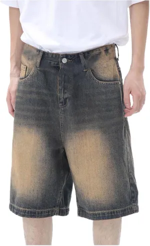 Men Y2K Vintage Baggy Jean Shorts Summer Casual Hip Hop Mid Loose Denim Shorts Trendy Outfits