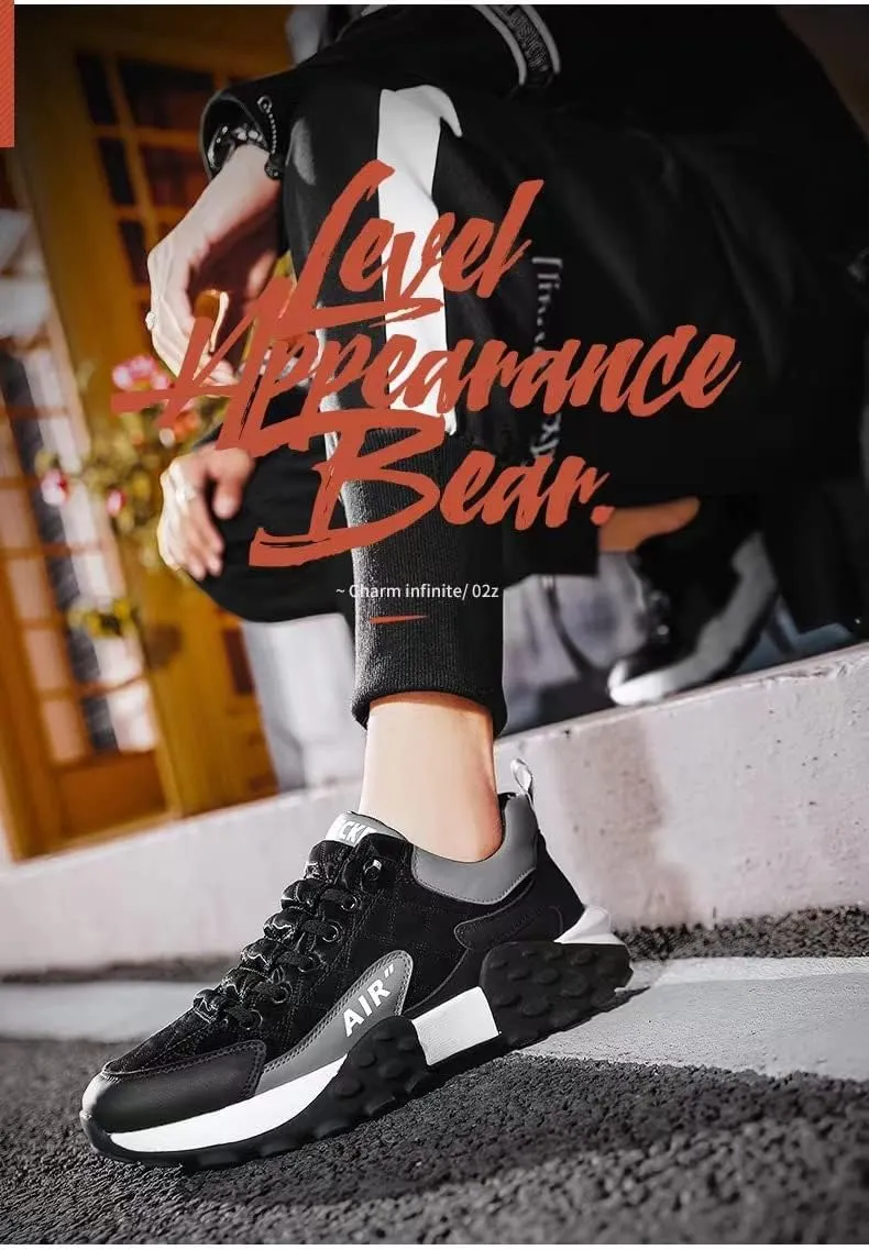 Men's Chunky Dad Shoes 2025 Spring/Fall Breathable Running Sneakers, Non-Slip Lightweight Low-Top Platform Shoes with Elastic Collar for Jogging & Daily Wear
