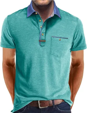Mens Golf Polo Shirts Short Sleeve Moisture Wicking Cotton Golf Shirt Athletic Fashion Raglan Collared Pique T-Shirts