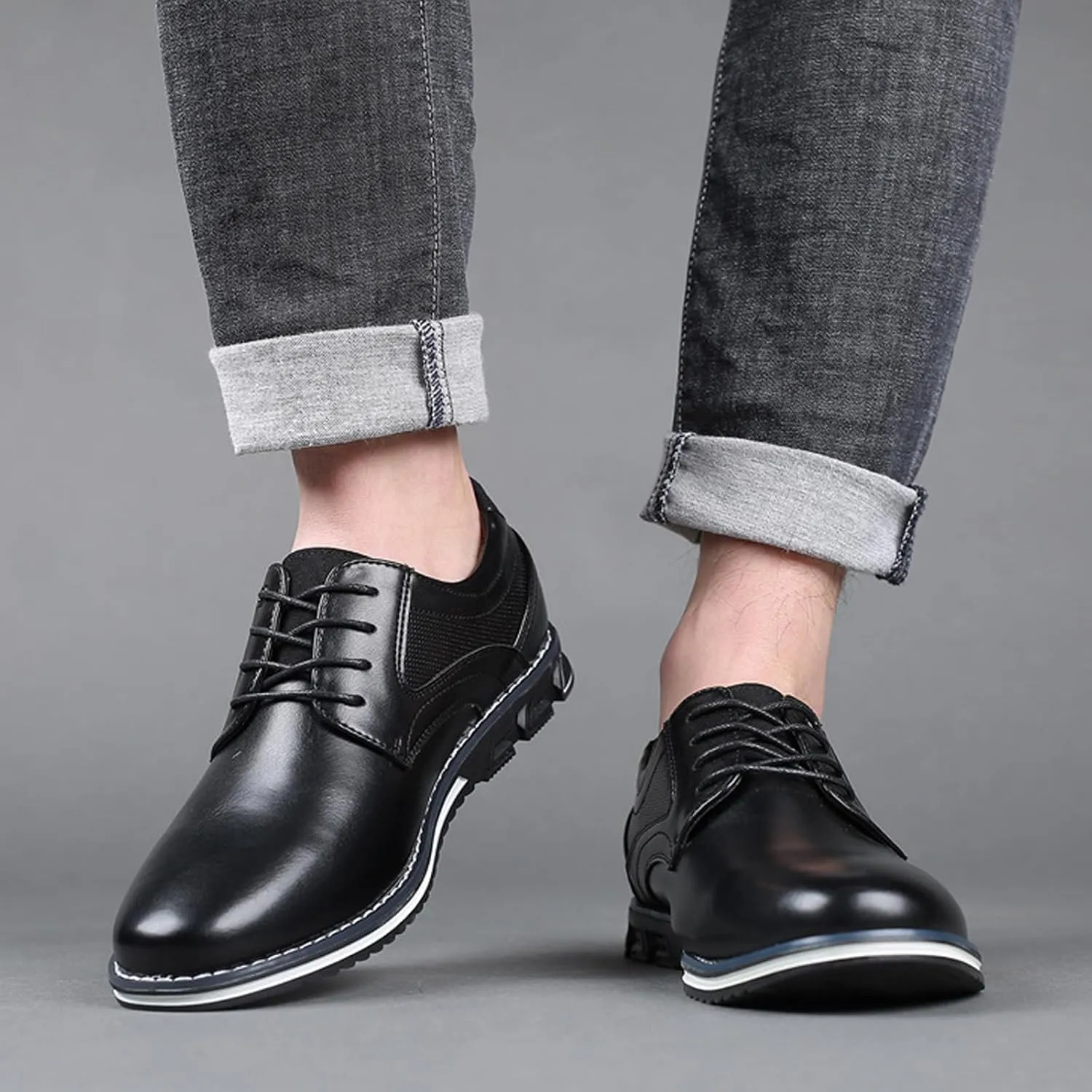 Men's Lace-up Dress Shoes,Casual Business Oxford Derby Work Flats,Comfortable Walking Orthopedic Leather Shoes