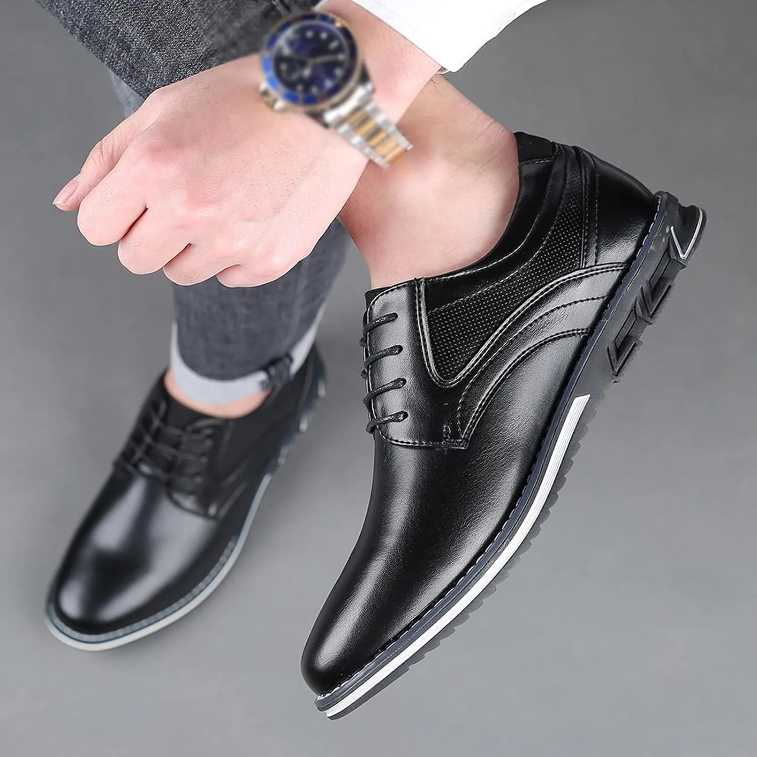 Men's Lace-up Dress Shoes,Casual Business Oxford Derby Work Flats,Comfortable Walking Orthopedic Leather Shoes