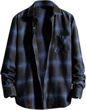 Men's Plaid Hooded Shirts Square Printing Lightweight Breathable Long Sleeve Lapel Men Plus Size Big&Tall Mens with