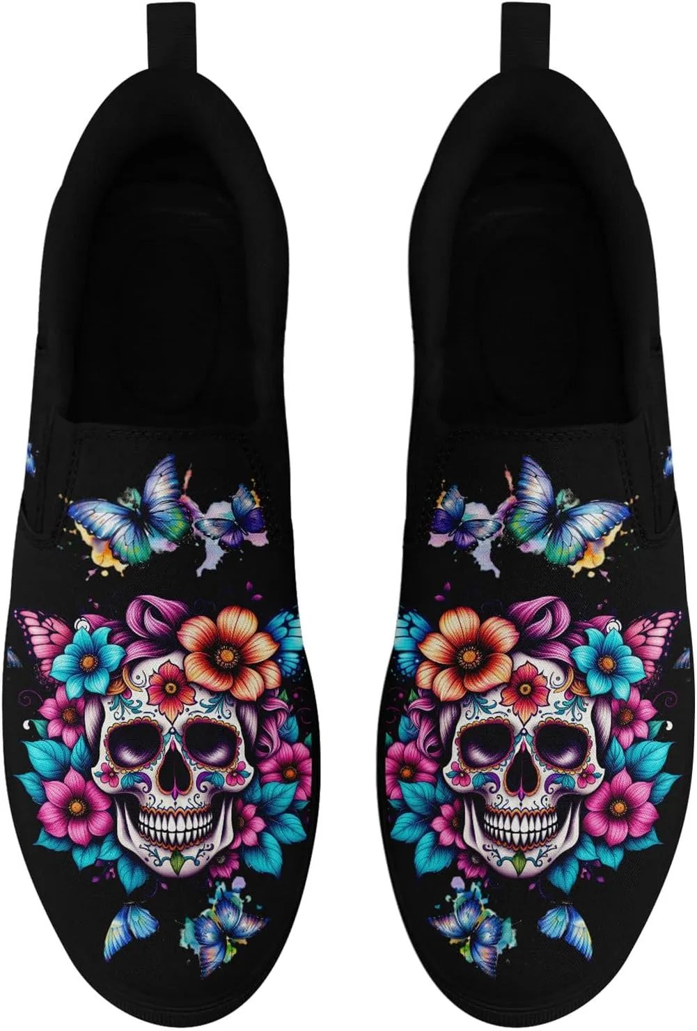 Men's Slip-On Canvas Shoes Gothic Skull Print Casual Lightweight Loafers Comfortable Walking Sneaker for Women