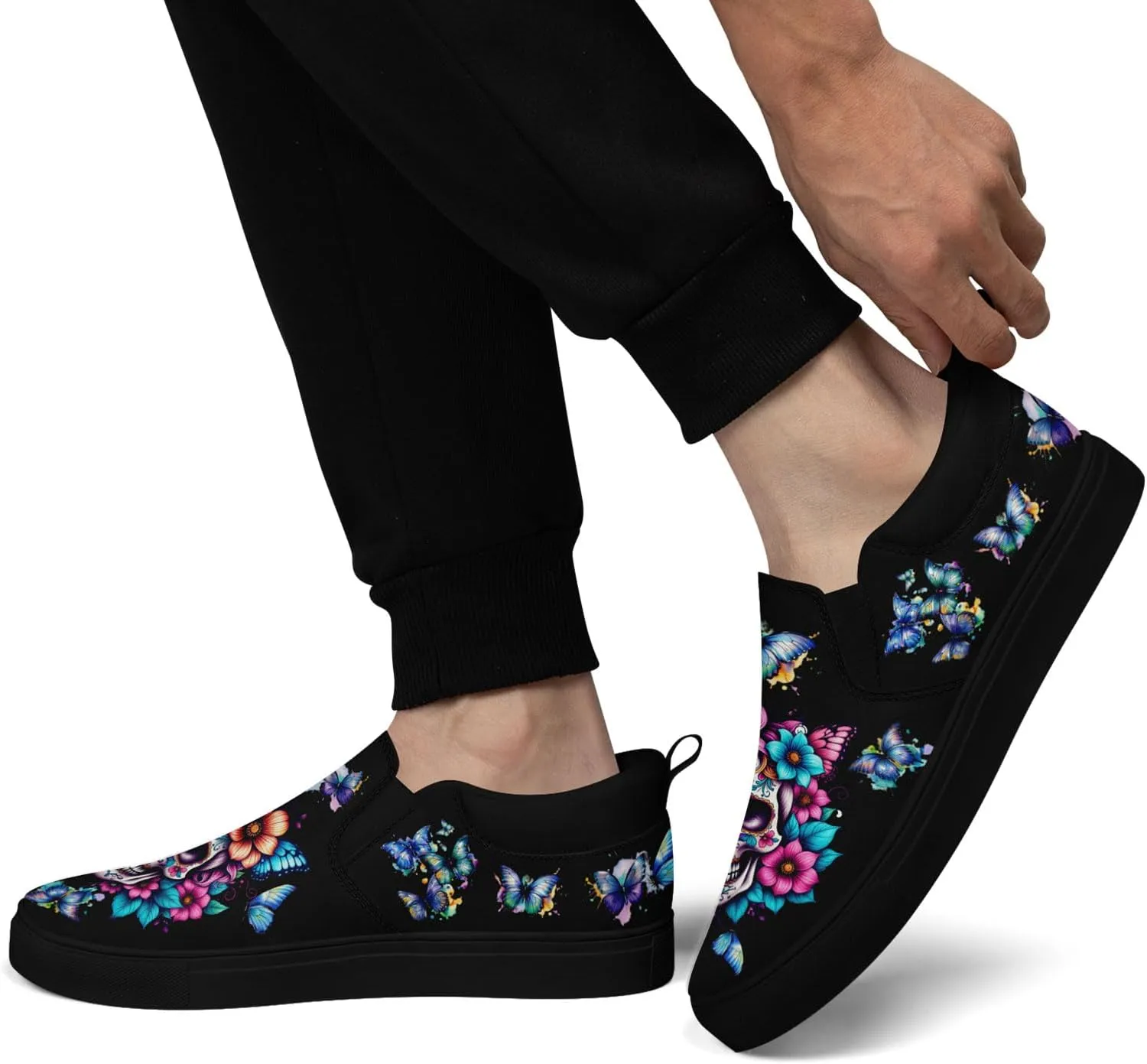 Men's Slip-On Canvas Shoes Gothic Skull Print Casual Lightweight Loafers Comfortable Walking Sneaker for Women