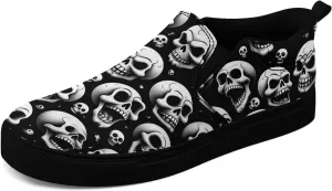 Men's Slip-On Canvas Shoes Gothic Skull Print Casual Lightweight Loafers Comfortable Walking Sneaker for Women