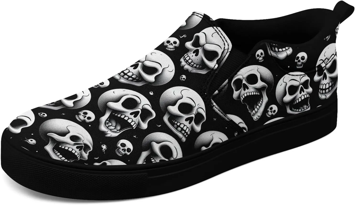 Men's Slip-On Canvas Shoes Gothic Skull Print Casual Lightweight Loafers Comfortable Walking Sneaker for Women