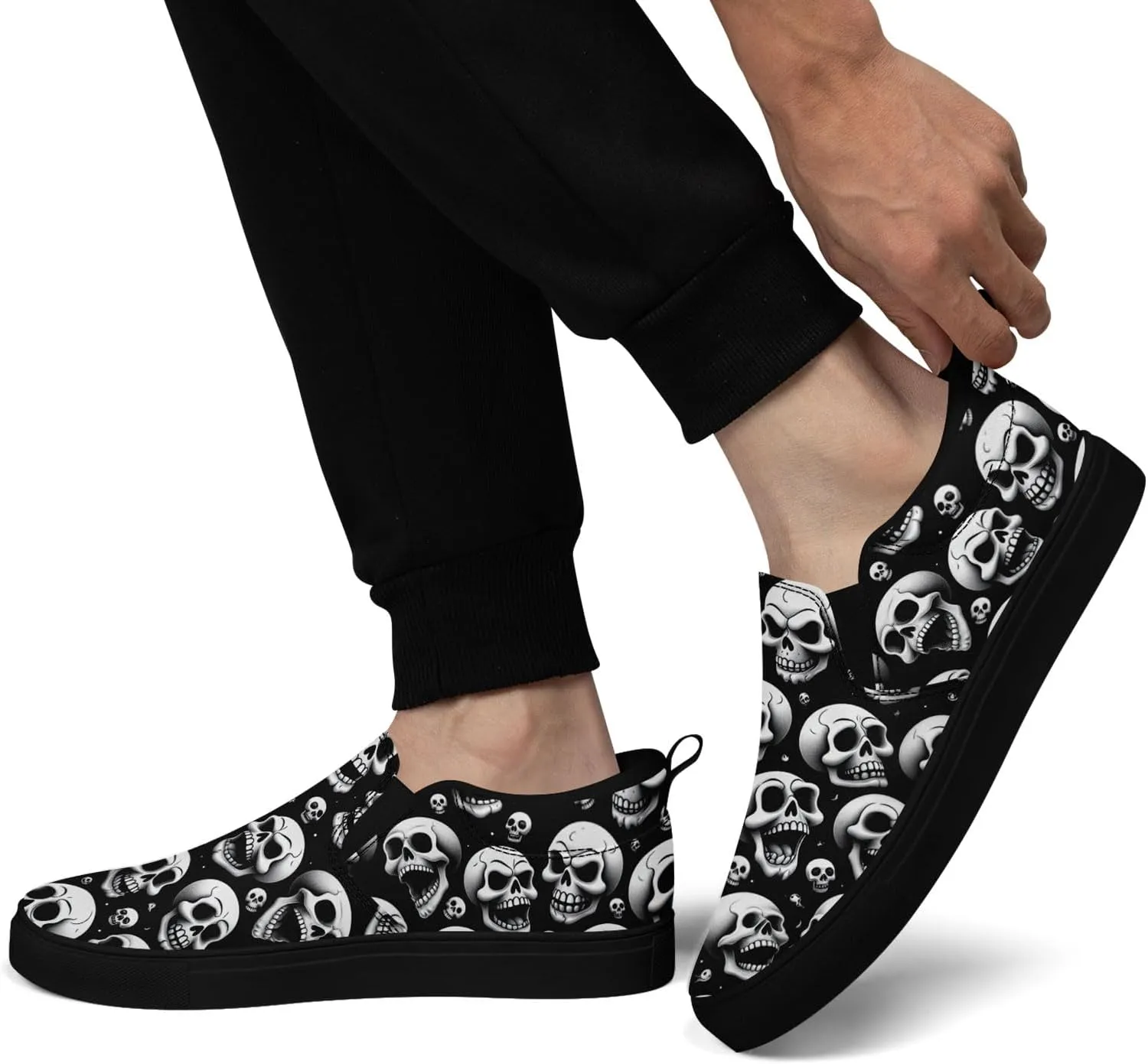 Men's Slip-On Canvas Shoes Gothic Skull Print Casual Lightweight Loafers Comfortable Walking Sneaker for Women