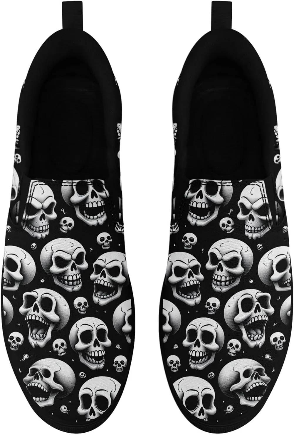 Men's Slip-On Canvas Shoes Gothic Skull Print Casual Lightweight Loafers Comfortable Walking Sneaker for Women