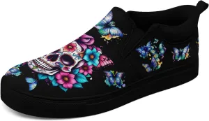 Men's Slip-On Canvas Shoes Gothic Skull Print Casual Lightweight Loafers Comfortable Walking Sneaker for Women