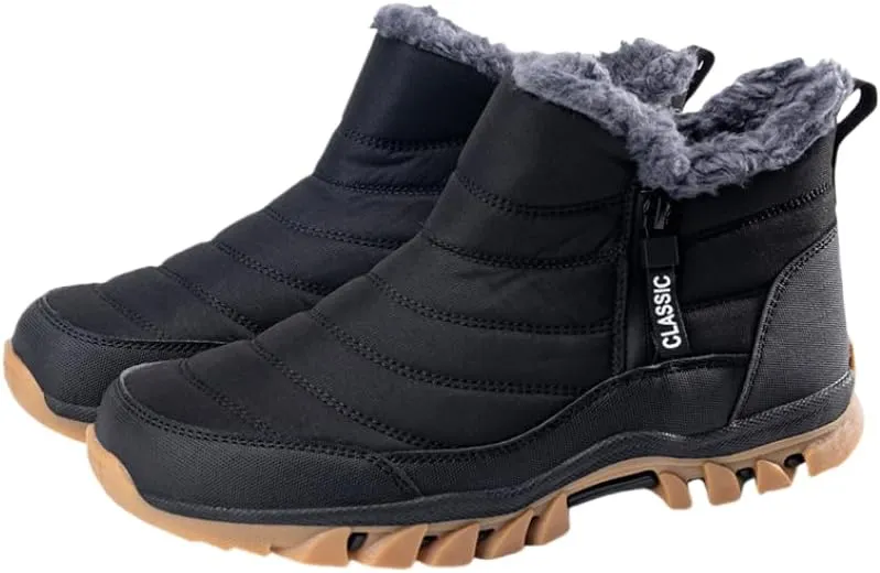 Men's Slip On Snow Boots with Warm Plush Lining, Comfy Non Slip Durable Thermal Side Zipper Design Shoes, Men's Winter Footwear