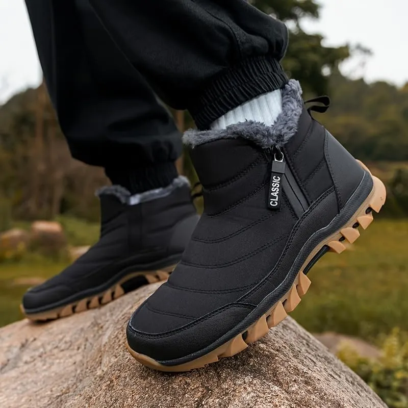 Men's Slip On Snow Boots with Warm Plush Lining, Comfy Non Slip Durable Thermal Side Zipper Design Shoes, Men's Winter Footwear