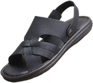 Men's Soft PU Leather Sandals Men Beach Slippers Outdoor Casual Holiday Male Retro Casual Shoes(D,38 Code)