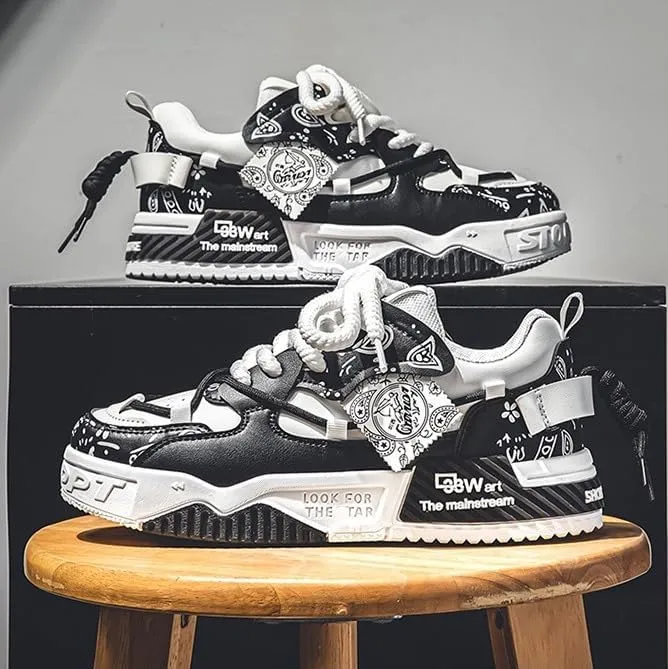 Men's Trendy Platform Lace-Up Sneakers for Walking, Jogging, and Casual Style