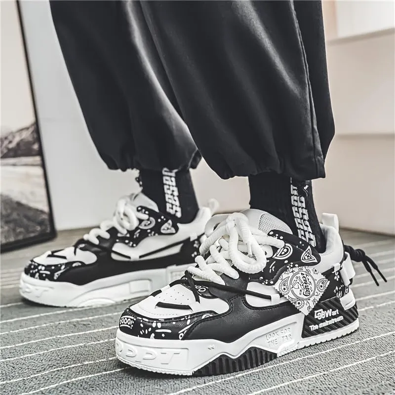 Men's Trendy Platform Lace-Up Sneakers for Walking, Jogging, and Casual Style