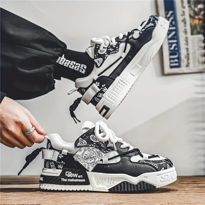 Men's Trendy Platform Lace-Up Sneakers for Walking, Jogging, and Casual Style