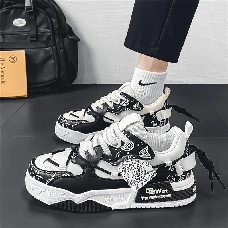 Men's Trendy Platform Lace-Up Sneakers for Walking, Jogging, and Casual Style