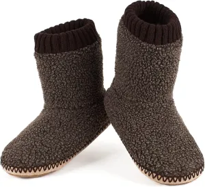 Men's Warm Up House Boots, Thick Fuzzy Sherpa Fleece Winter Moccasin Socks Non-slip Soles, Cozy Soft Comfy Indoor Shoes Rubber Grippers