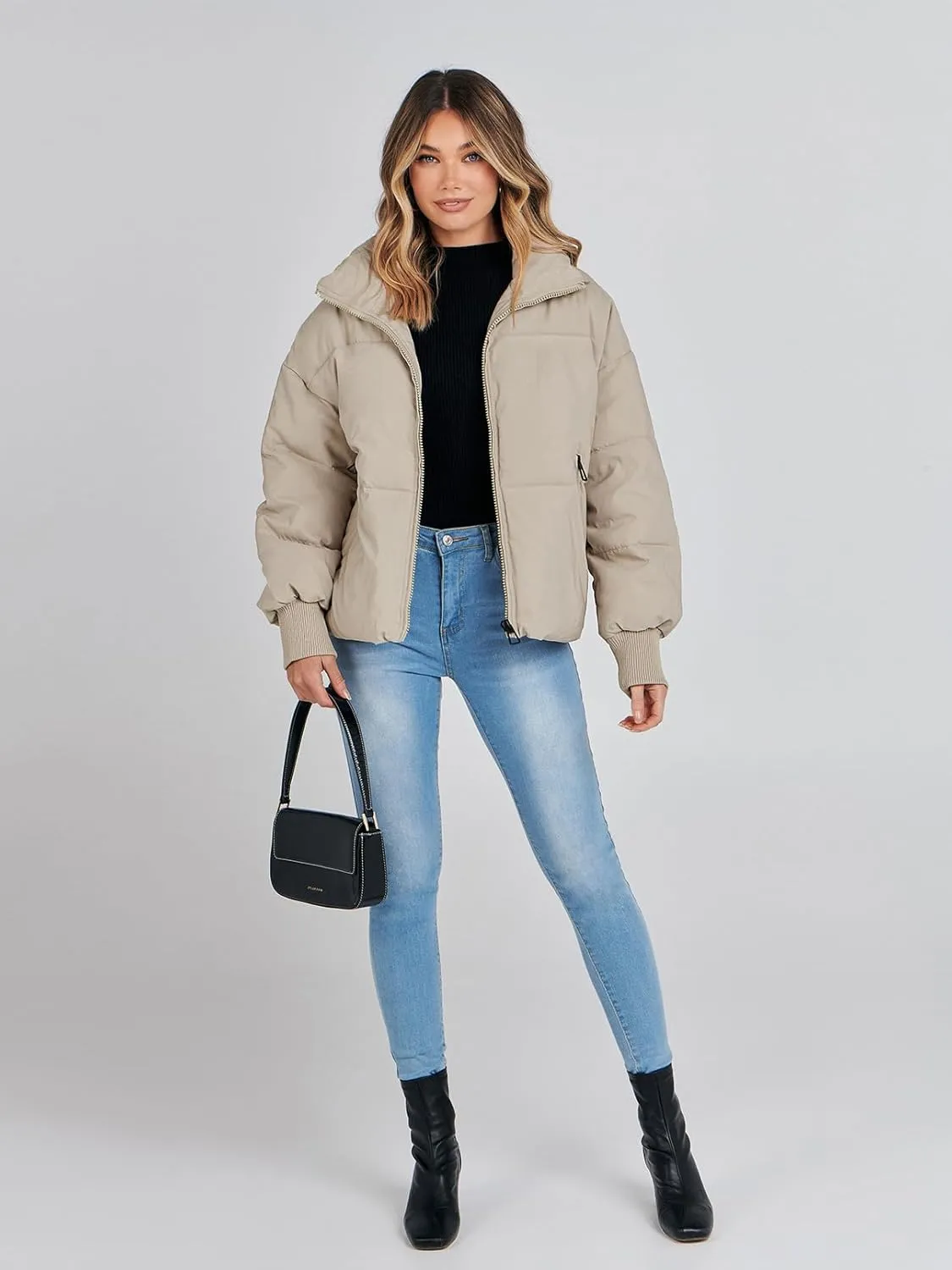 MEROKEETY Women's 2025 Winter Long Sleeve Zip Puffer Jacket Pockets Baggy Short Coats