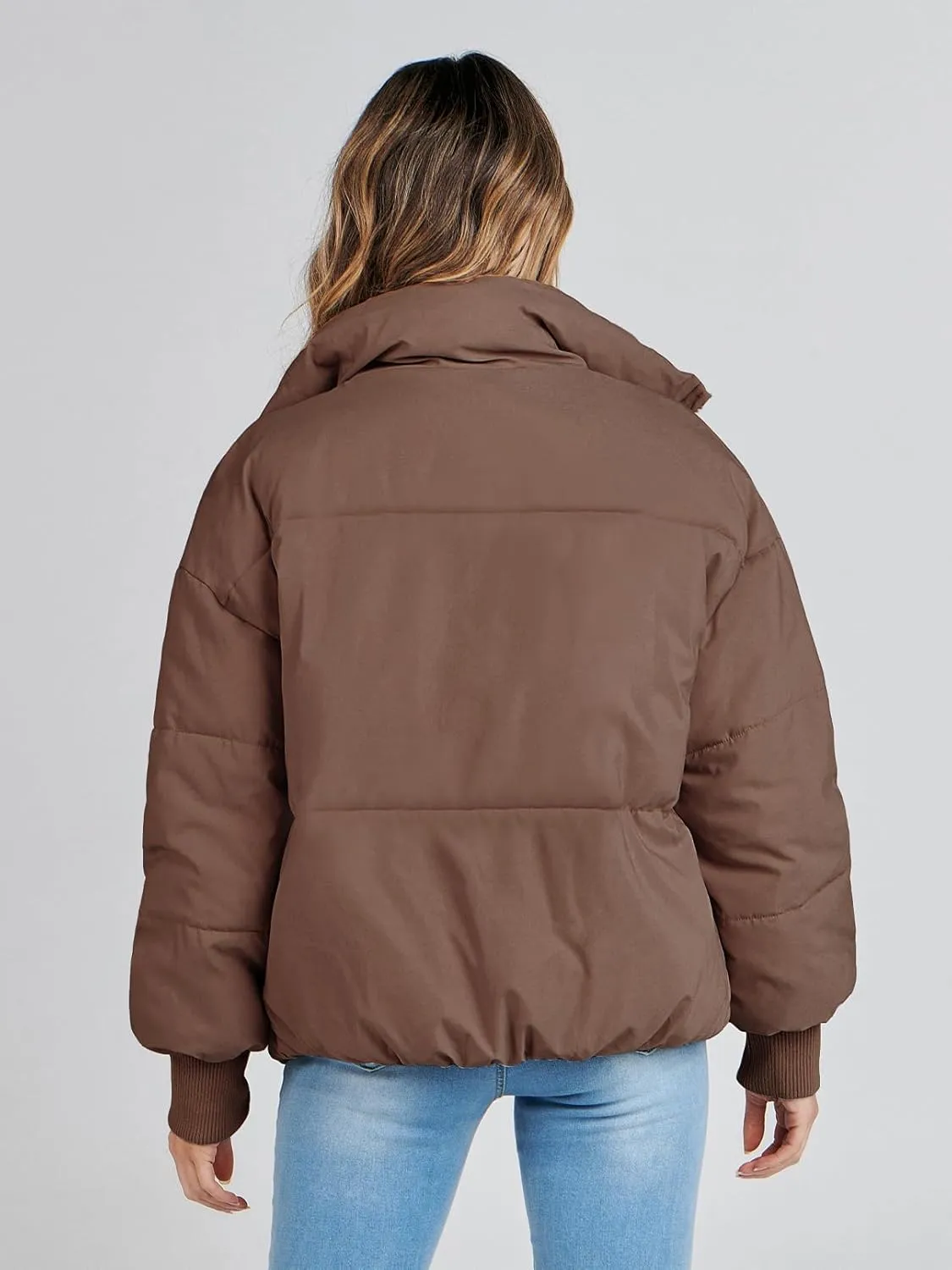 MEROKEETY Women's 2025 Winter Long Sleeve Zip Puffer Jacket Pockets Baggy Short Coats