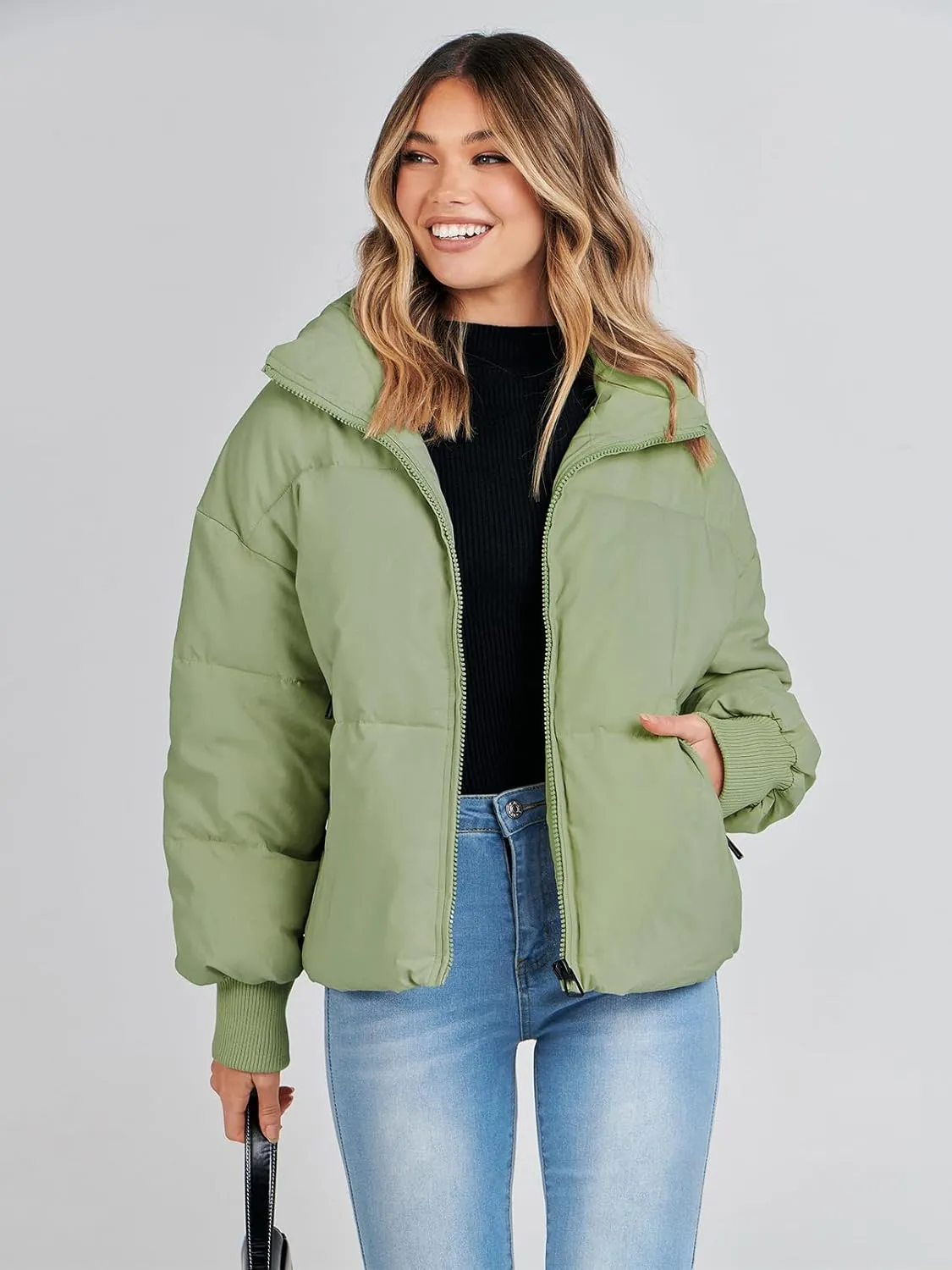 MEROKEETY Women's 2025 Winter Long Sleeve Zip Puffer Jacket Pockets Baggy Short Coats