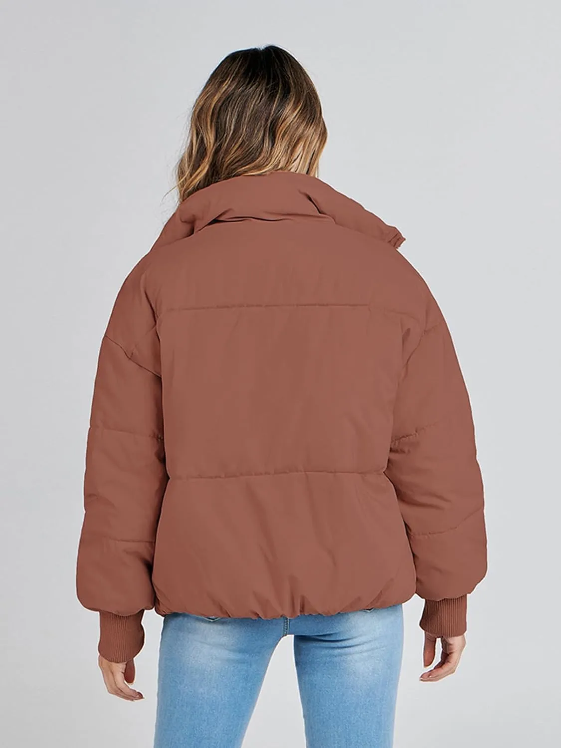 MEROKEETY Women's 2025 Winter Long Sleeve Zip Puffer Jacket Pockets Baggy Short Coats