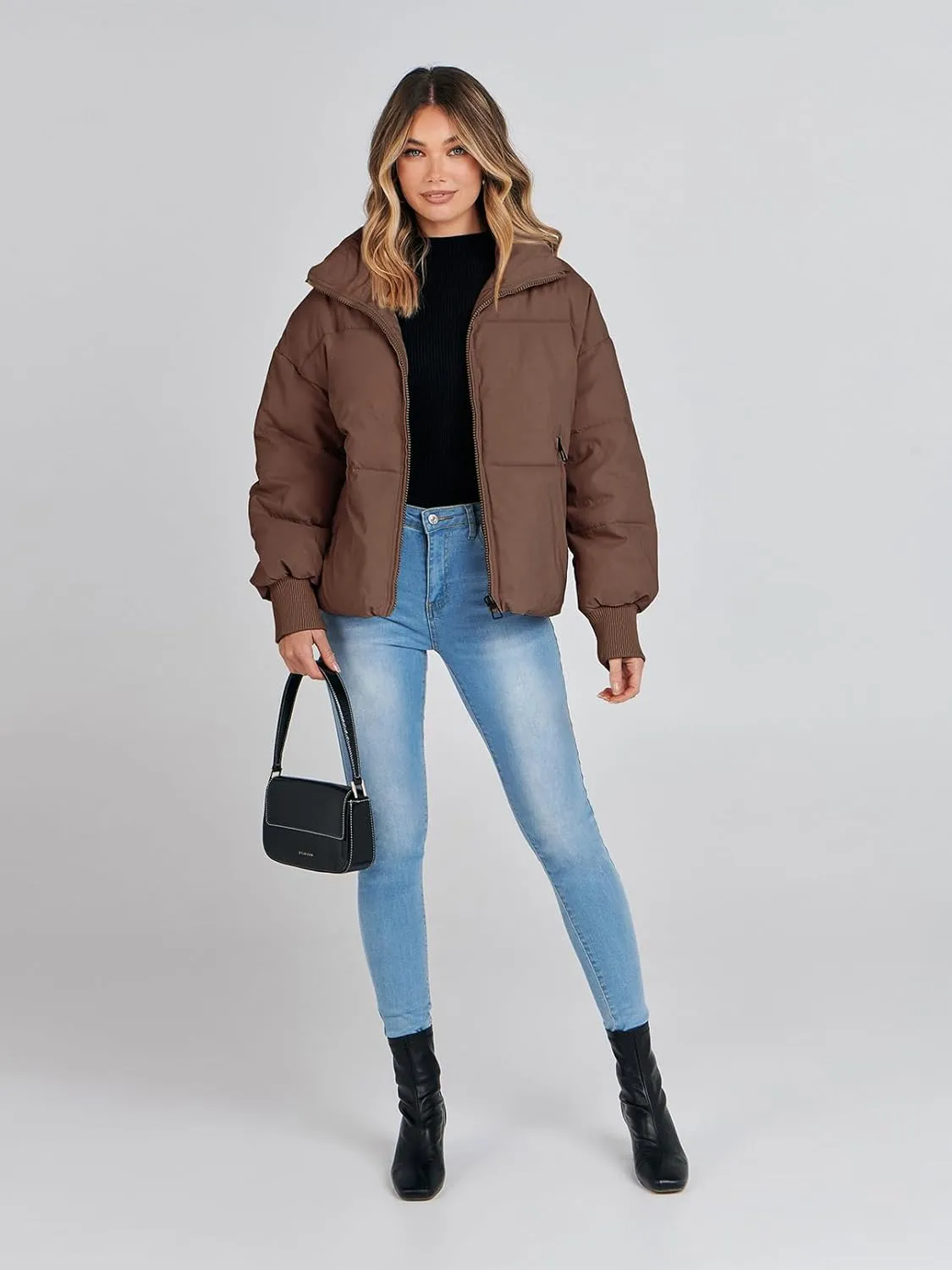 MEROKEETY Women's 2025 Winter Long Sleeve Zip Puffer Jacket Pockets Baggy Short Coats