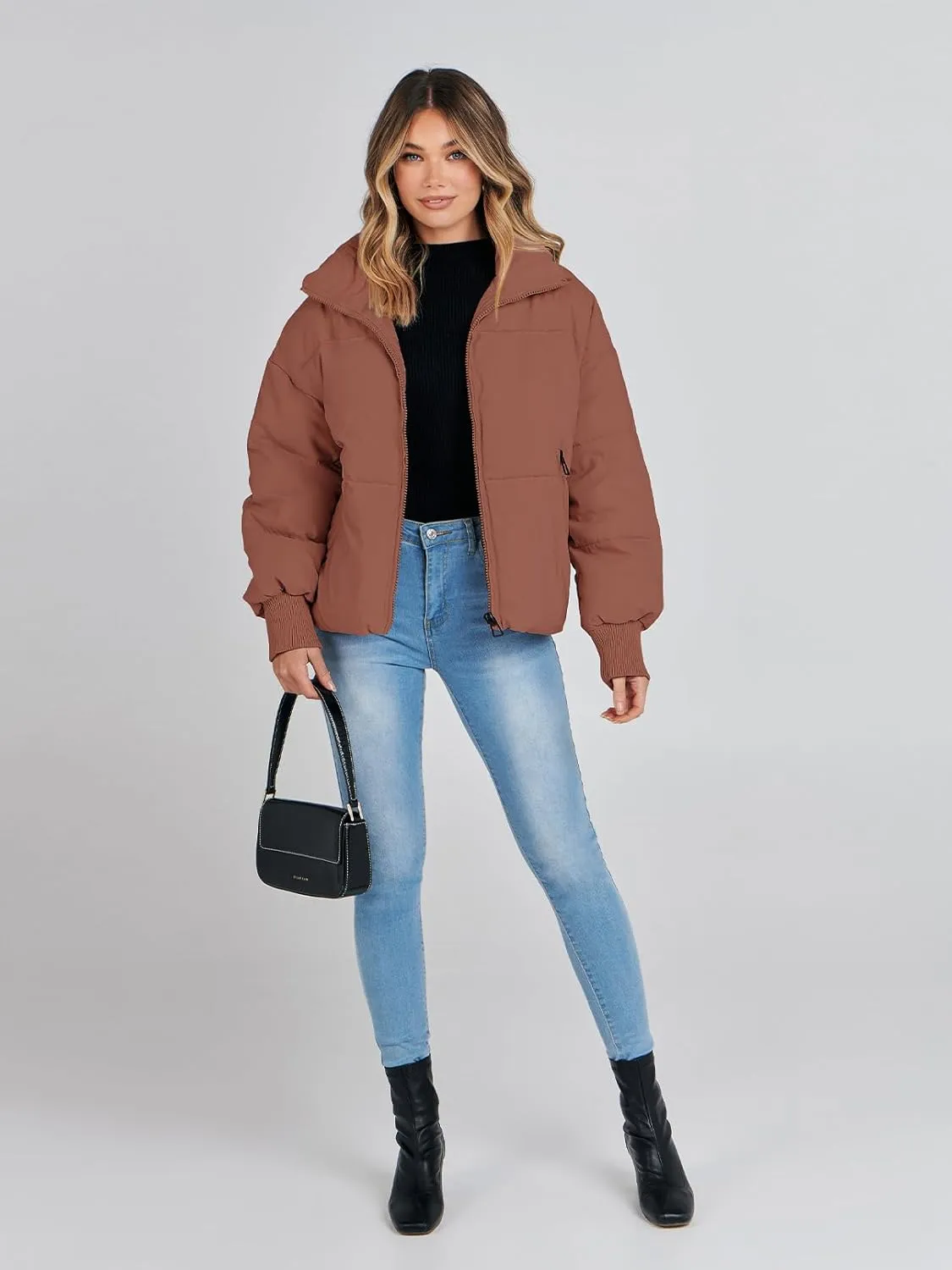 MEROKEETY Women's 2025 Winter Long Sleeve Zip Puffer Jacket Pockets Baggy Short Coats
