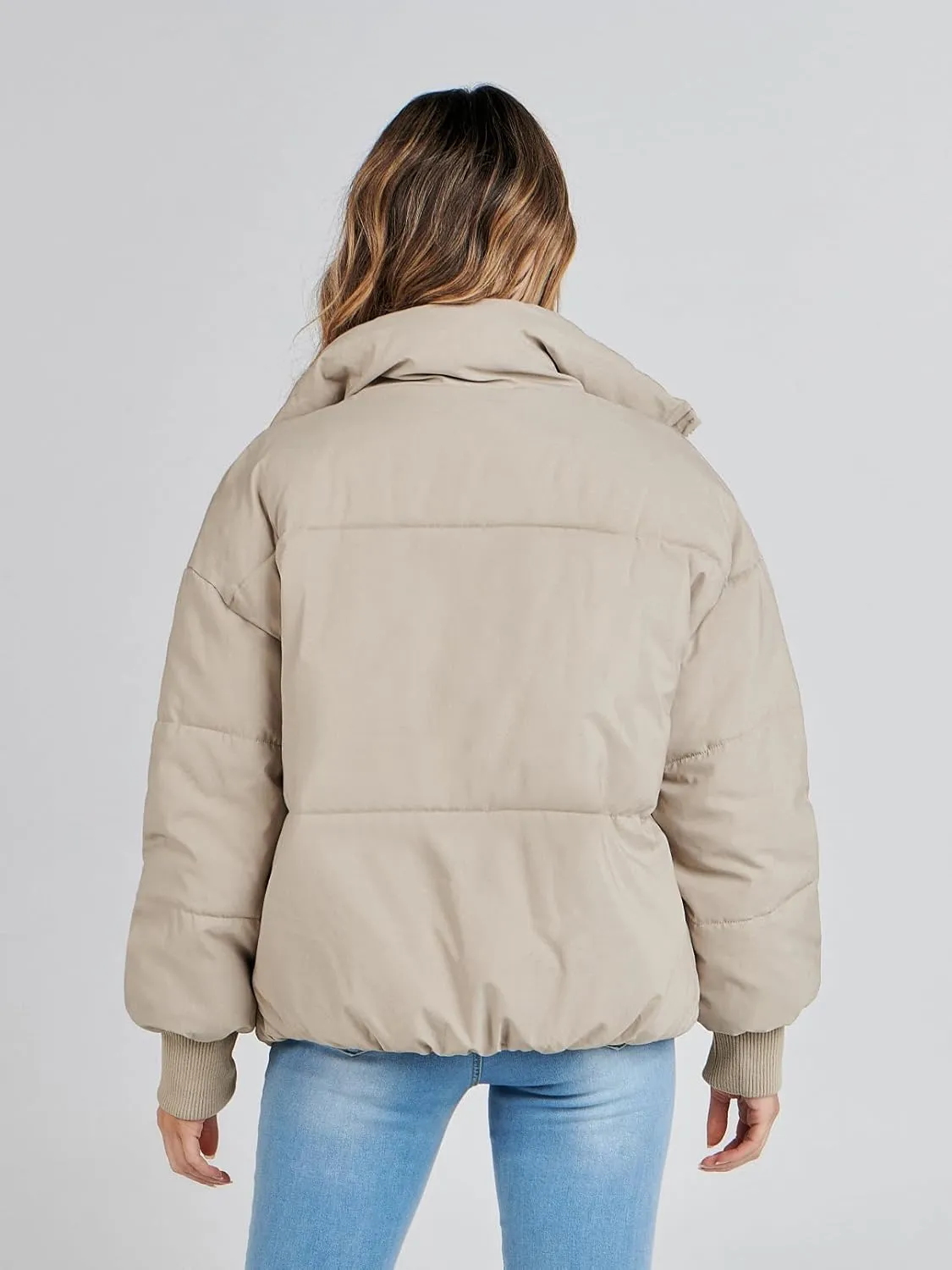 MEROKEETY Women's 2025 Winter Long Sleeve Zip Puffer Jacket Pockets Baggy Short Coats
