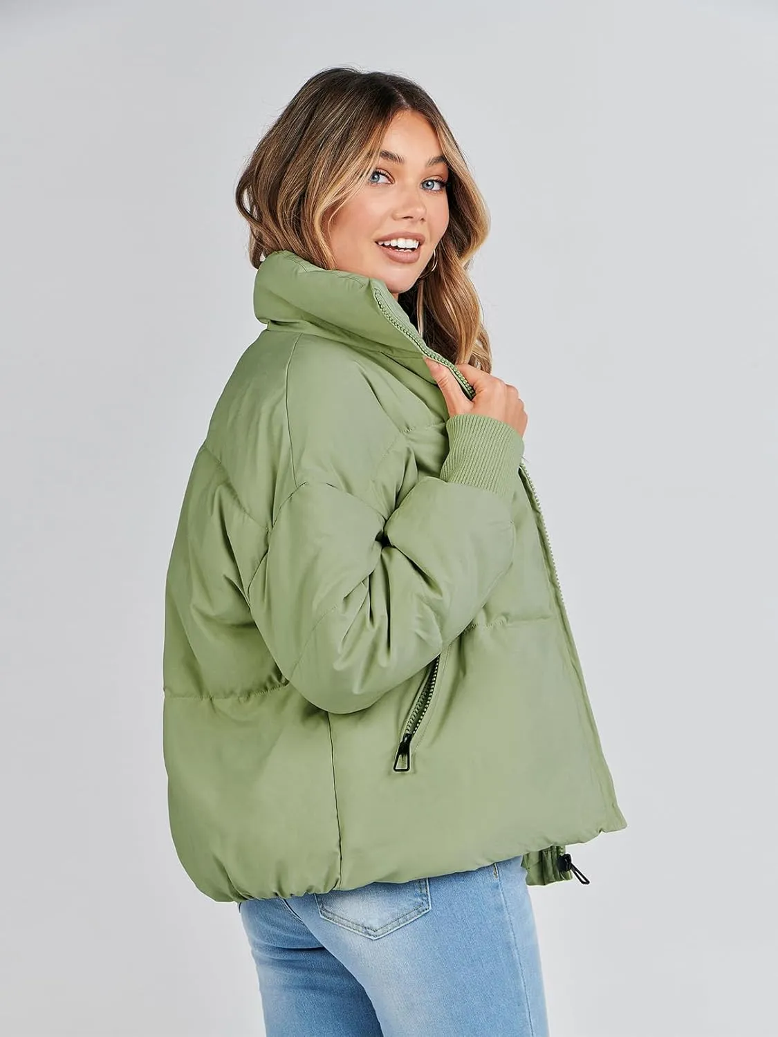 MEROKEETY Women's 2025 Winter Long Sleeve Zip Puffer Jacket Pockets Baggy Short Coats