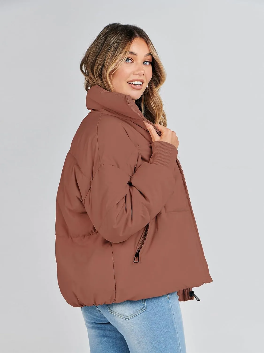 MEROKEETY Women's 2025 Winter Long Sleeve Zip Puffer Jacket Pockets Baggy Short Coats