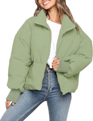 MEROKEETY Women's 2025 Winter Long Sleeve Zip Puffer Jacket Pockets Baggy Short Coats