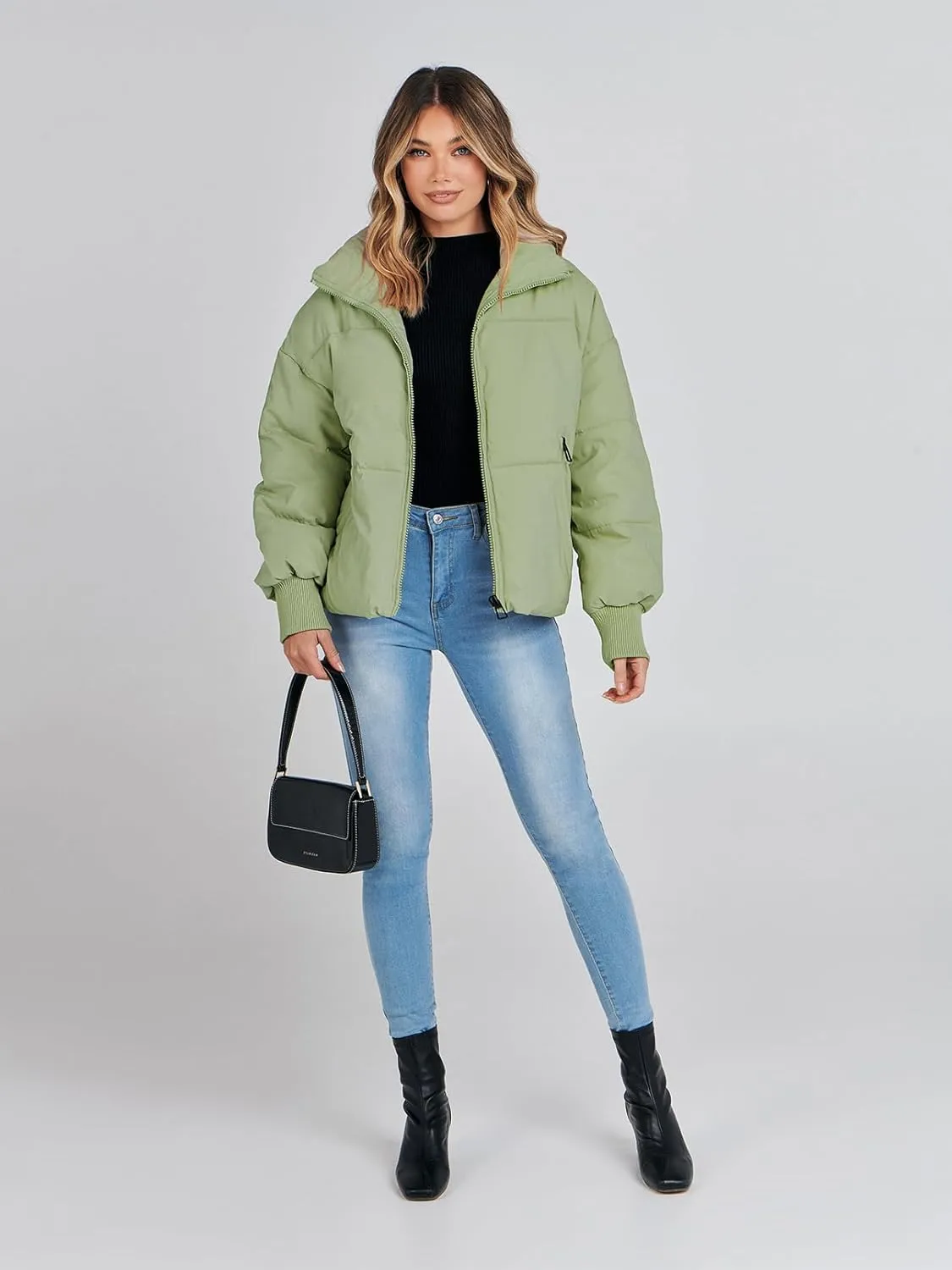 MEROKEETY Women's 2025 Winter Long Sleeve Zip Puffer Jacket Pockets Baggy Short Coats