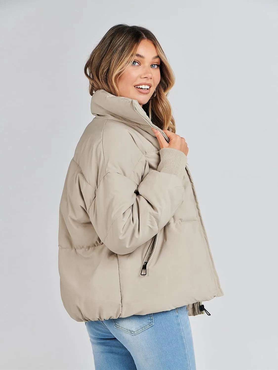 MEROKEETY Women's 2025 Winter Long Sleeve Zip Puffer Jacket Pockets Baggy Short Coats