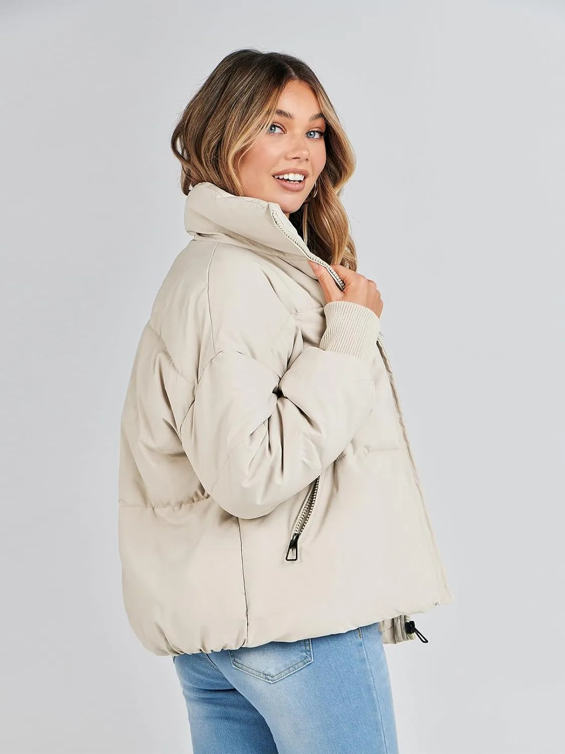 MEROKEETY Women's 2025 Winter Long Sleeve Zip Puffer Jacket Pockets Baggy Short Coats