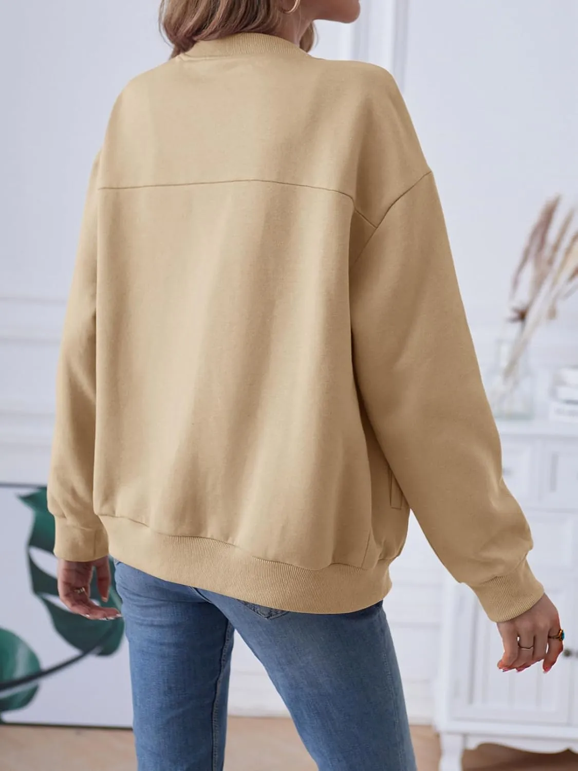 MEROKEETY Womens Long Sleeve Zip Up Sweatshirts Jackets Casual Loose Outwear with Pockets