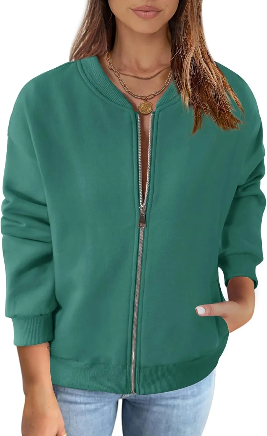 MEROKEETY Womens Long Sleeve Zip Up Sweatshirts Jackets Casual Loose Outwear with Pockets