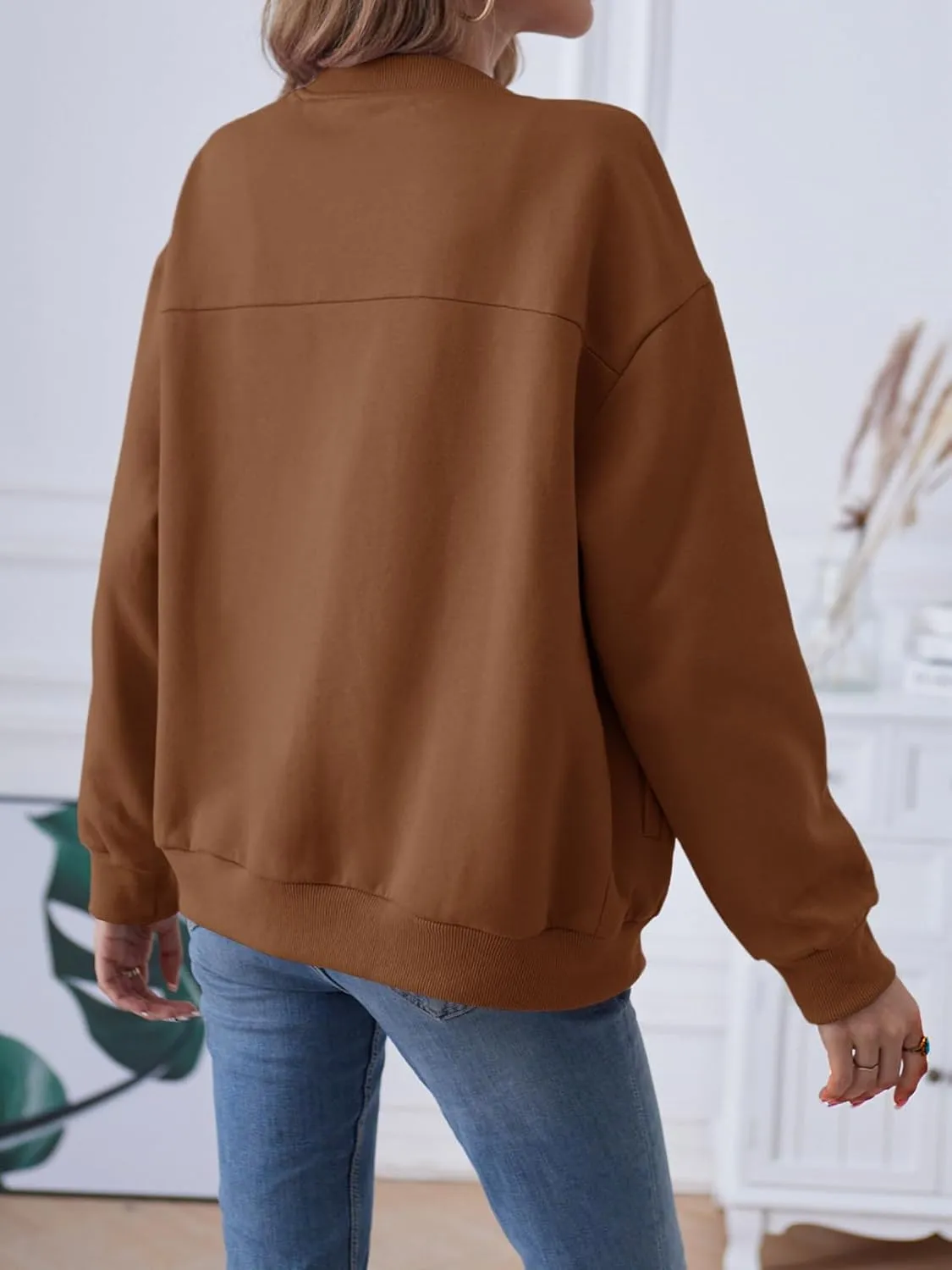 MEROKEETY Womens Long Sleeve Zip Up Sweatshirts Jackets Casual Loose Outwear with Pockets