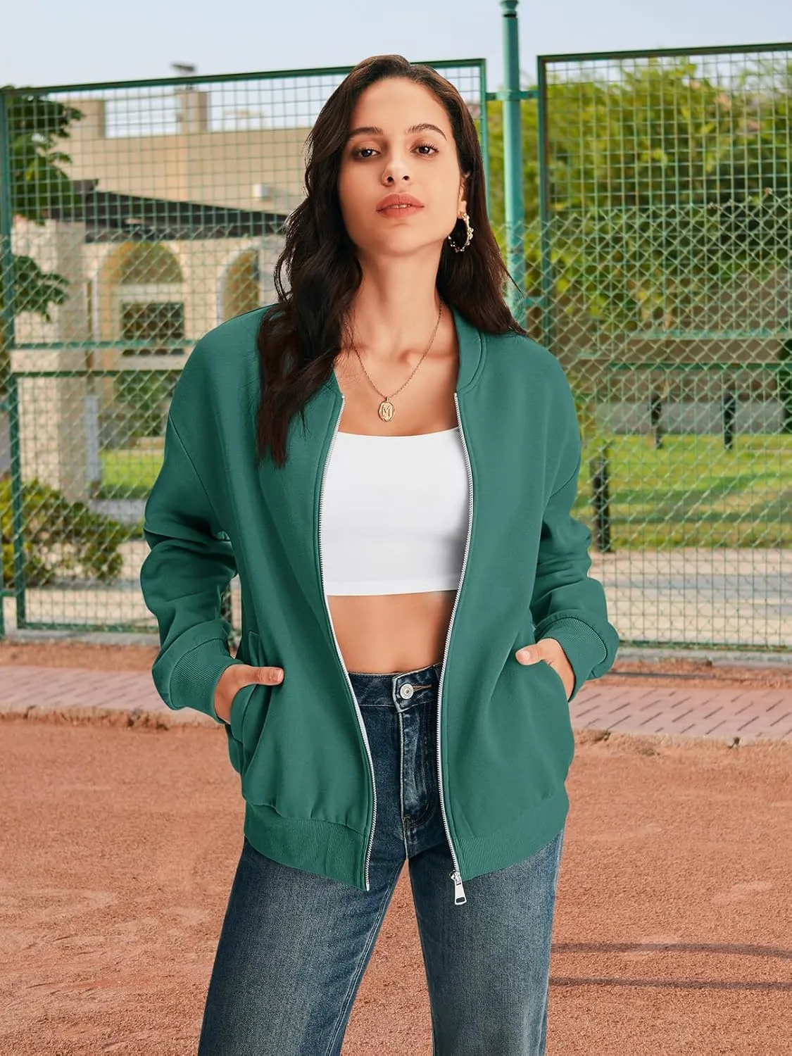 MEROKEETY Womens Long Sleeve Zip Up Sweatshirts Jackets Casual Loose Outwear with Pockets