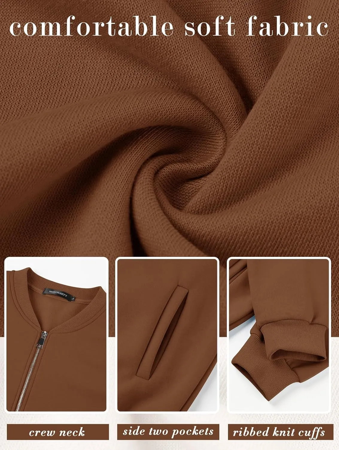 MEROKEETY Womens Long Sleeve Zip Up Sweatshirts Jackets Casual Loose Outwear with Pockets