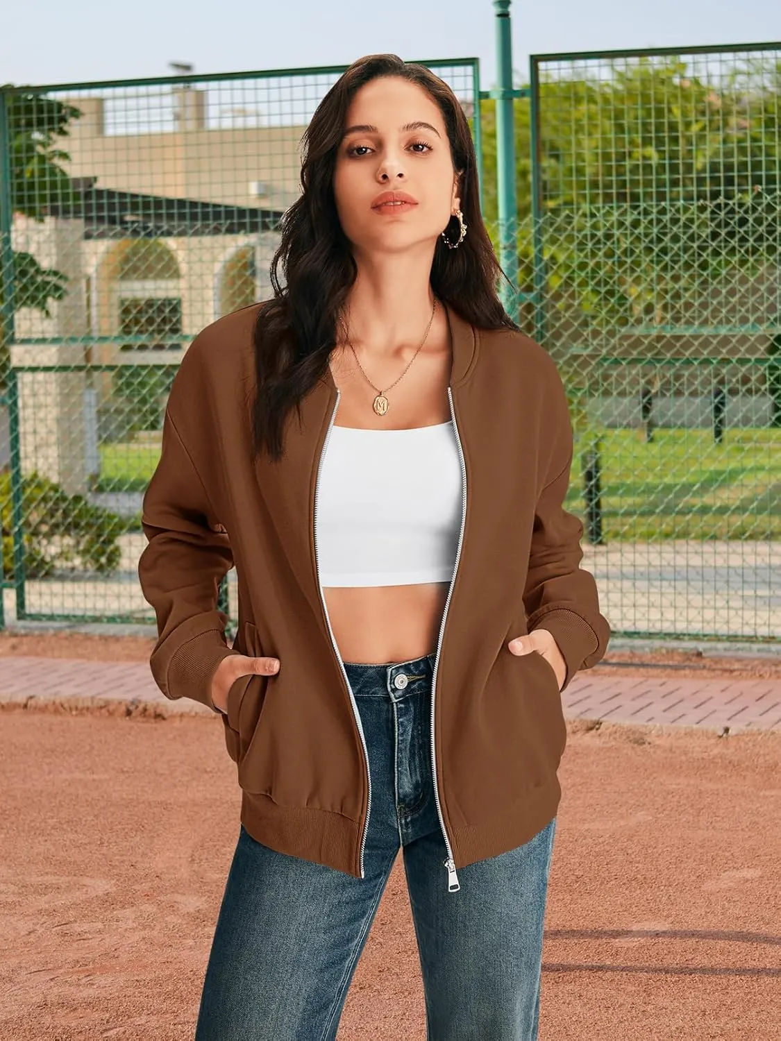 MEROKEETY Womens Long Sleeve Zip Up Sweatshirts Jackets Casual Loose Outwear with Pockets