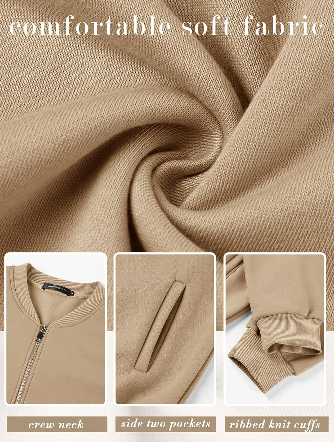 MEROKEETY Womens Long Sleeve Zip Up Sweatshirts Jackets Casual Loose Outwear with Pockets
