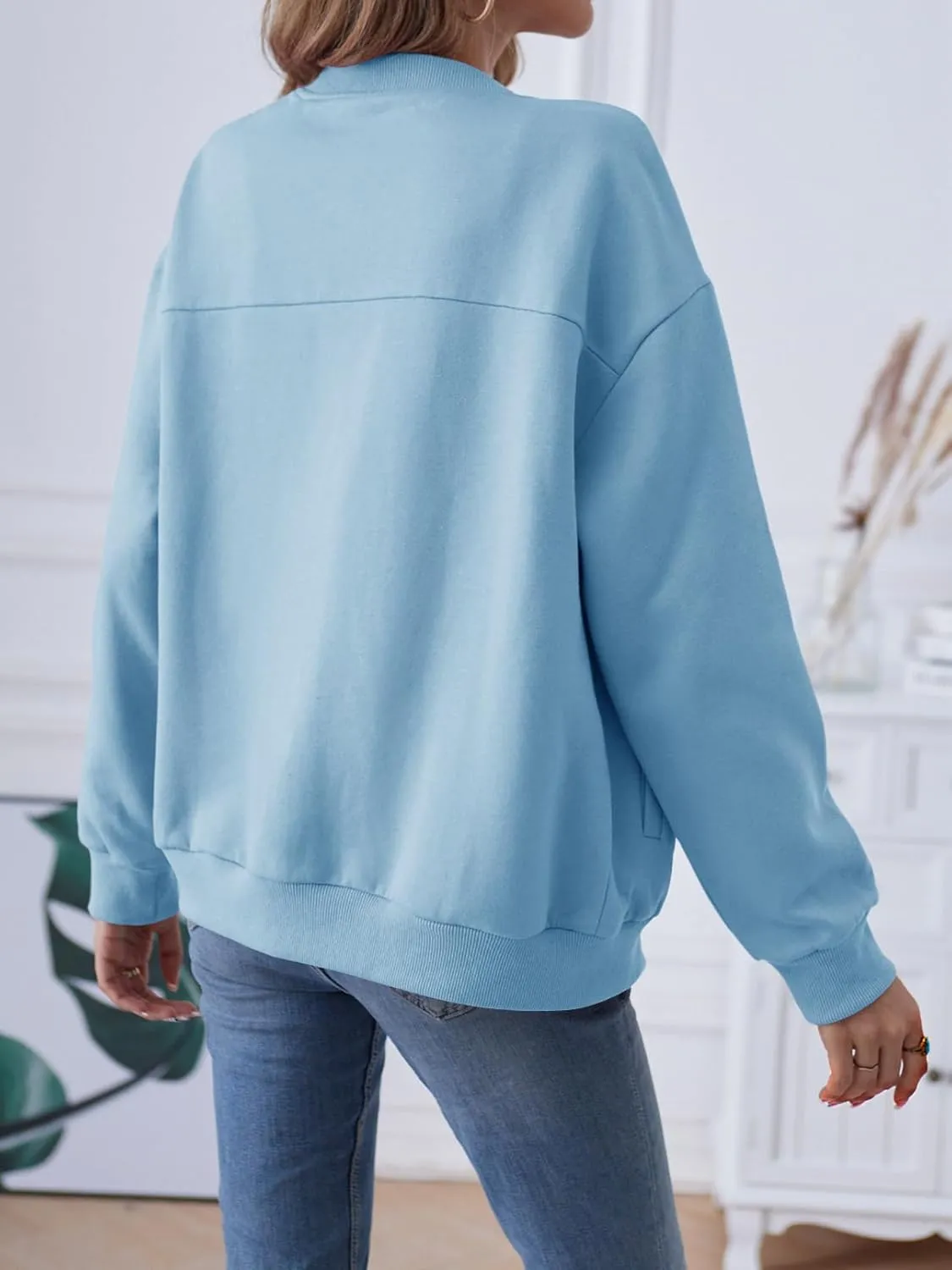 MEROKEETY Womens Long Sleeve Zip Up Sweatshirts Jackets Casual Loose Outwear with Pockets