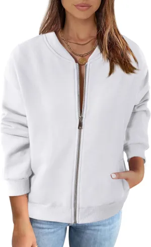 MEROKEETY Womens Long Sleeve Zip Up Sweatshirts Jackets Casual Loose Outwear with Pockets