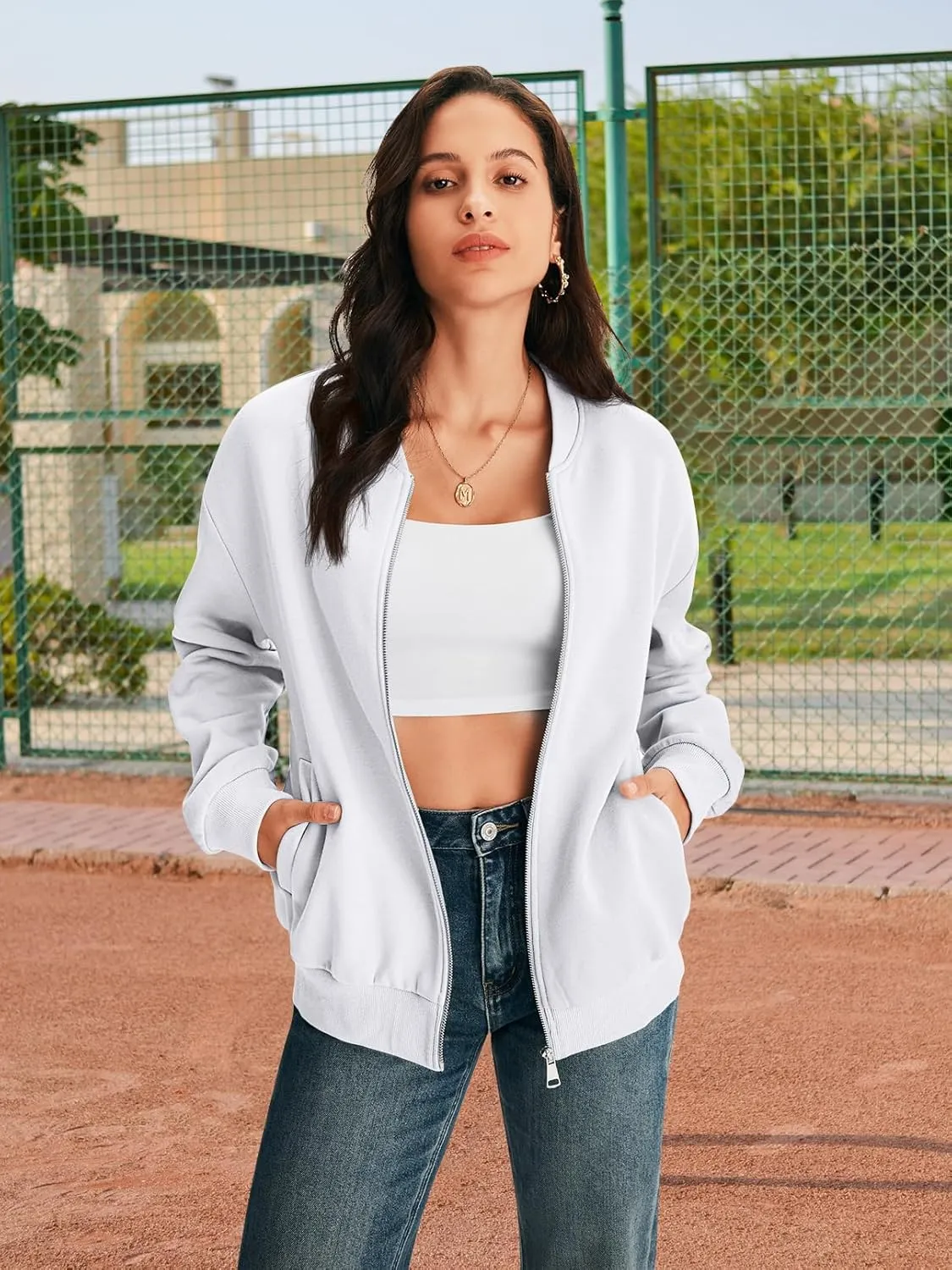 MEROKEETY Womens Long Sleeve Zip Up Sweatshirts Jackets Casual Loose Outwear with Pockets