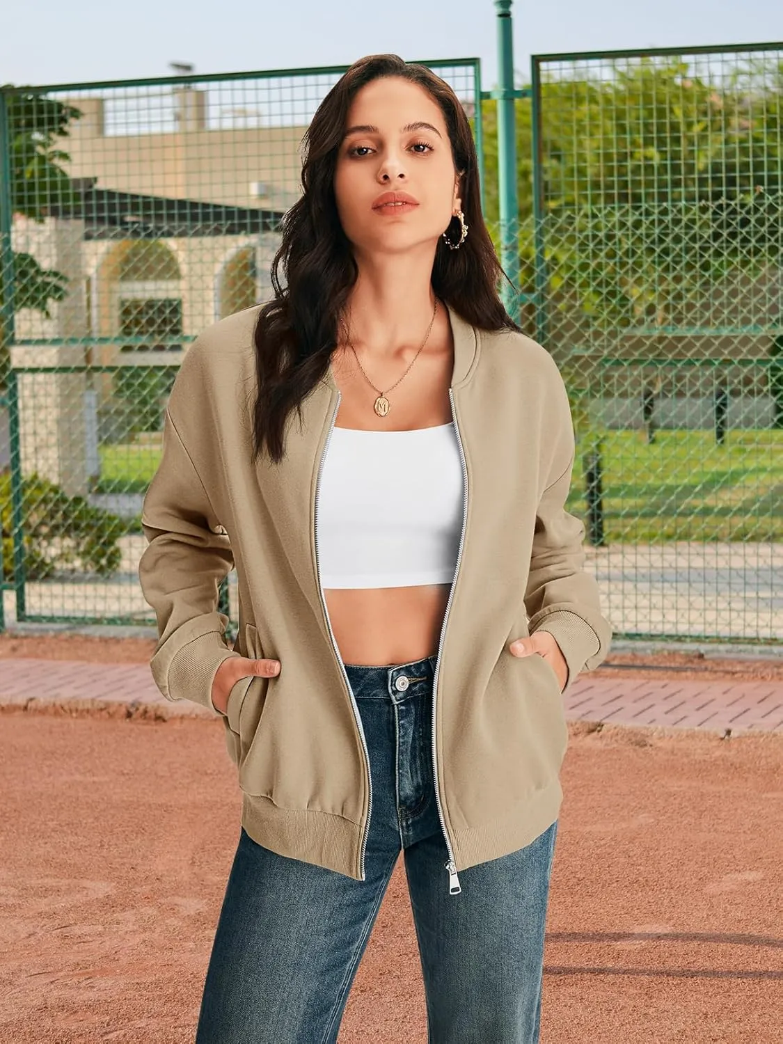 MEROKEETY Womens Long Sleeve Zip Up Sweatshirts Jackets Casual Loose Outwear with Pockets