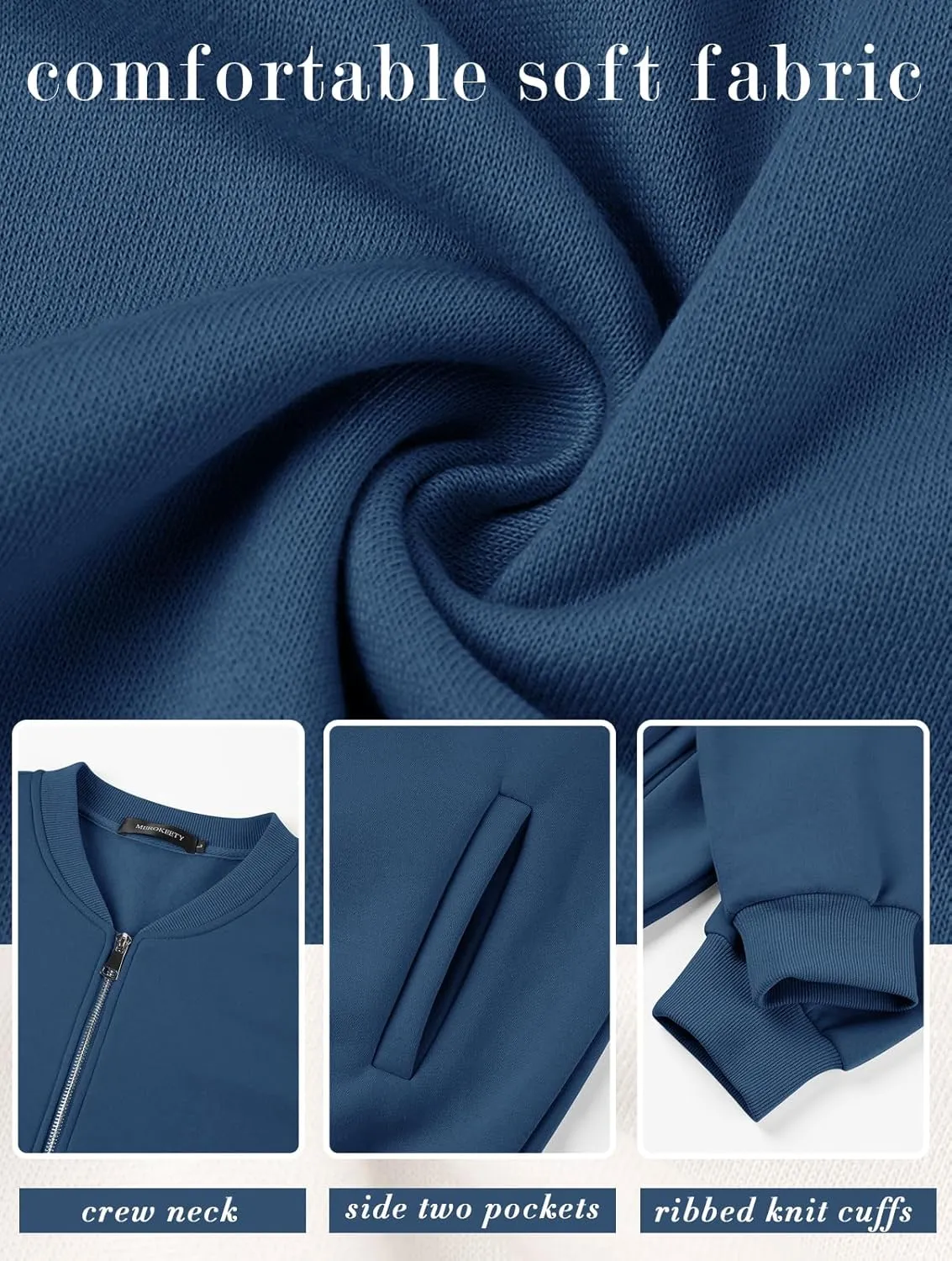 MEROKEETY Womens Long Sleeve Zip Up Sweatshirts Jackets Casual Loose Outwear with Pockets